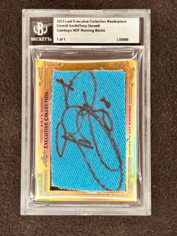 Emmitt Smith & Tony Dorsett 2013 Leaf Masterpiece Cut Signature card 1/1 JSA Dallas Cowboys - AutographsForSale.com