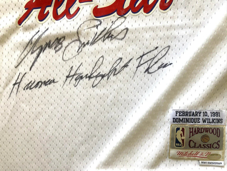 Dominique Wilkins signed 1991 NBA All-Star jersey with Human Highlight Film (Schwartz) - AutographsForSale.com