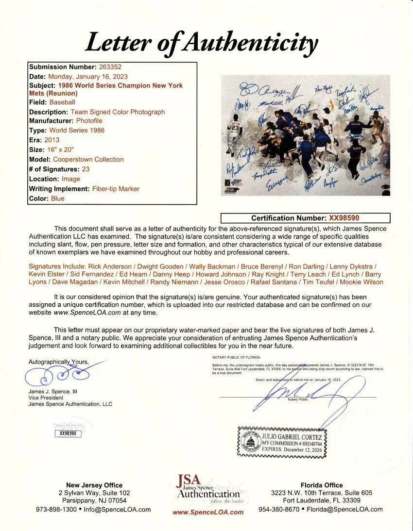 1986 NY Mets team signed World Series Champs 16x20 photo JSA - AutographsForSale.com