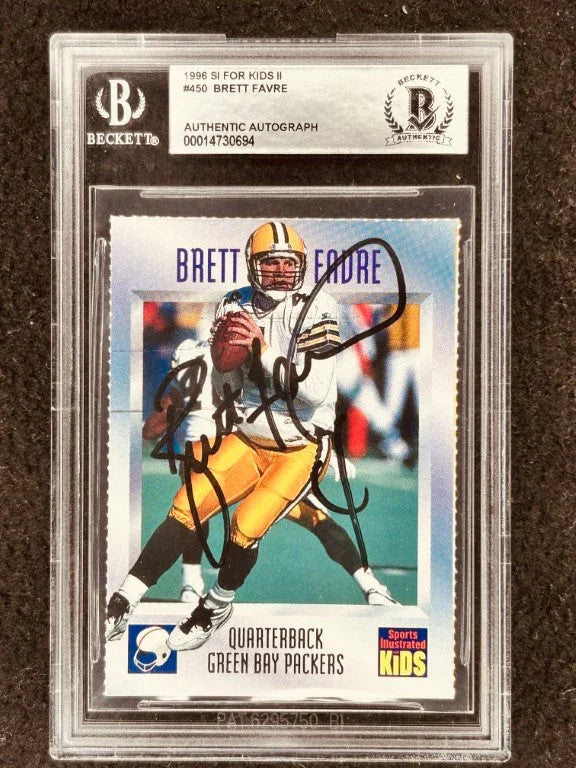 Brett Favre signed Packers 1996 SI for Kids card BAS slabbed - AutographsForSale.com