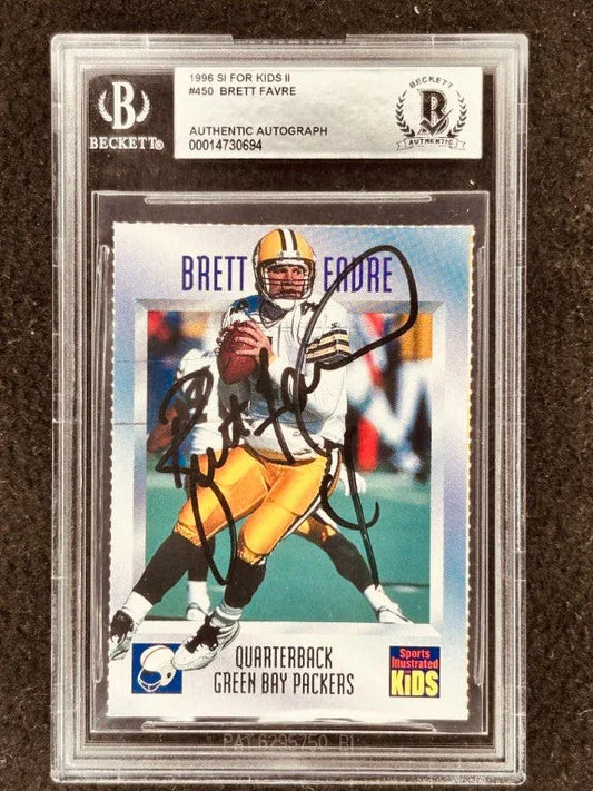 Brett Favre signed Packers 1996 SI for Kids card BAS slabbed - AutographsForSale.com