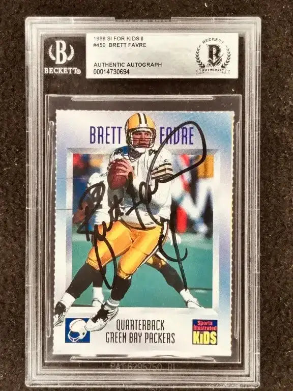 Brett Favre signed Packers 1996 SI for Kids card BAS slabbed - AutographsForSale.com