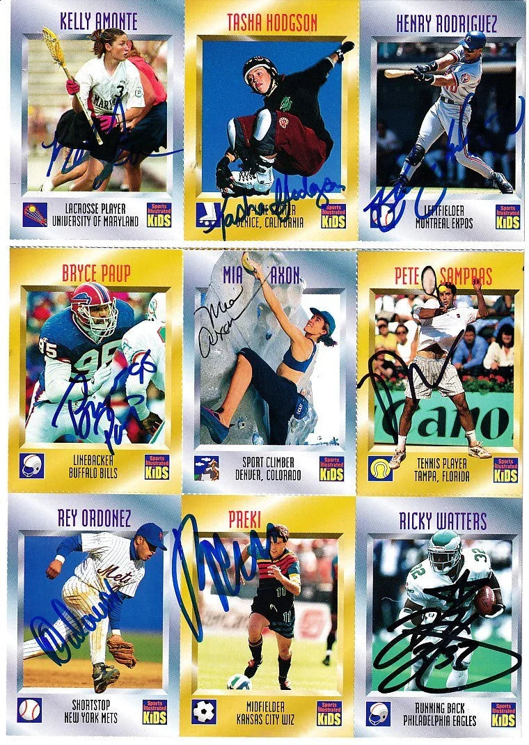 Signed 1996 SI for Kids card sheet Pete Sampras Ricky Watters Preki JSA - AutographsForSale.com