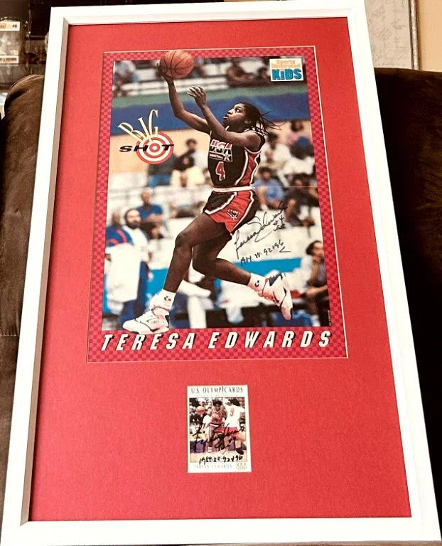 Teresa Edwards signed 1992 US Olympic card & SI for Kids poster framed JSA - AutographsForSale.com
