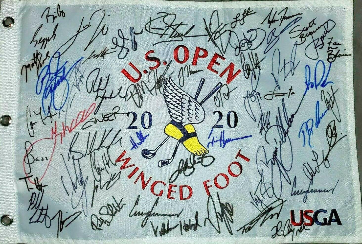 2020 US Open signed golf flag Bryson DeChambeau Brooks Koepka Rory McIlroy Phil Mickelson - AutographsForSale.com