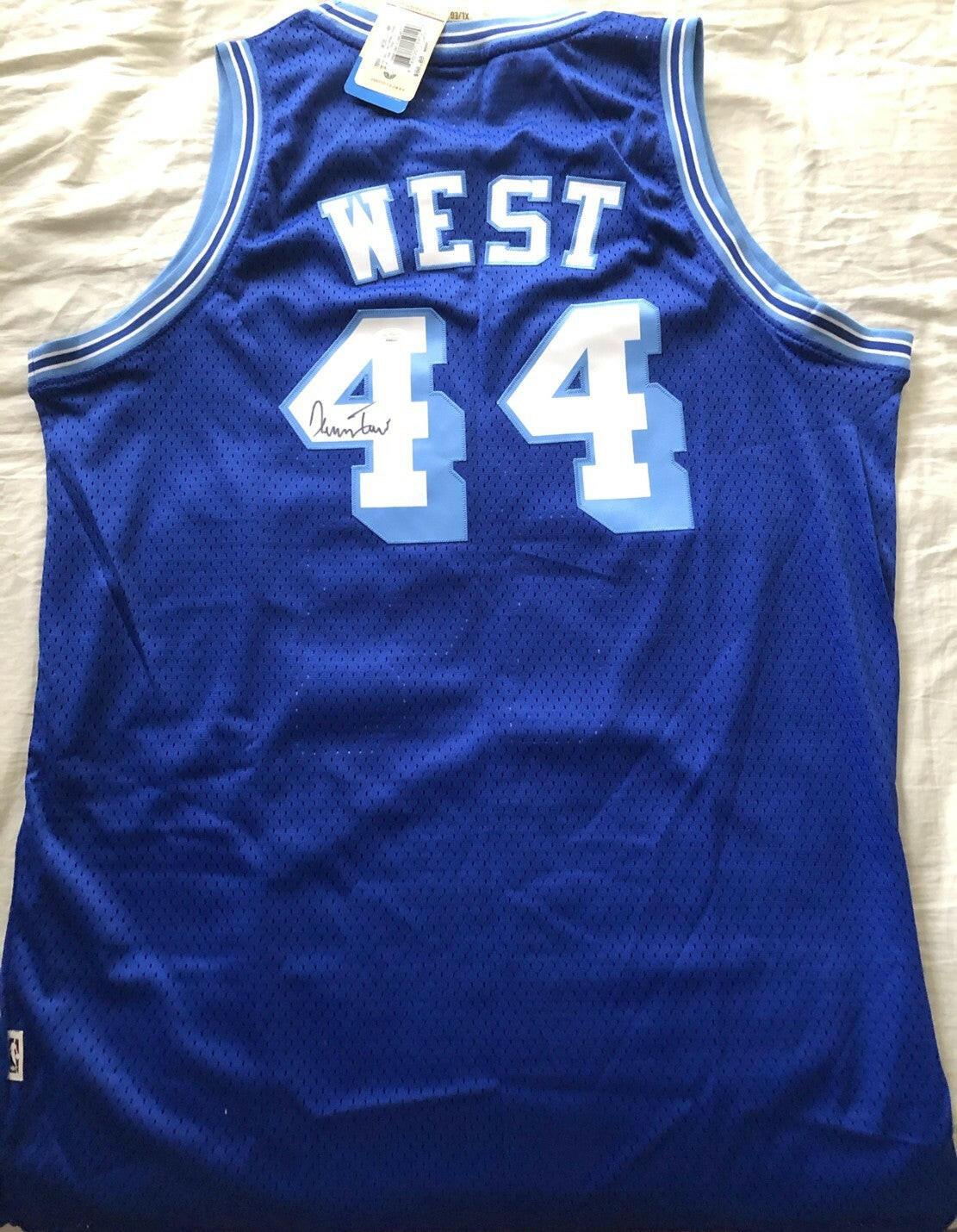 Jerry West autographed Los Angeles Lakers Adidas throwback stitched jersey JSA - AutographsForSale.com