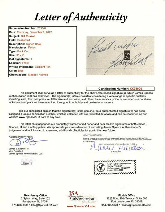 Bill Russell autograph framed with Celtics Sports Illustrated cover inscribed Best wishes JSA - AutographsForSale.com