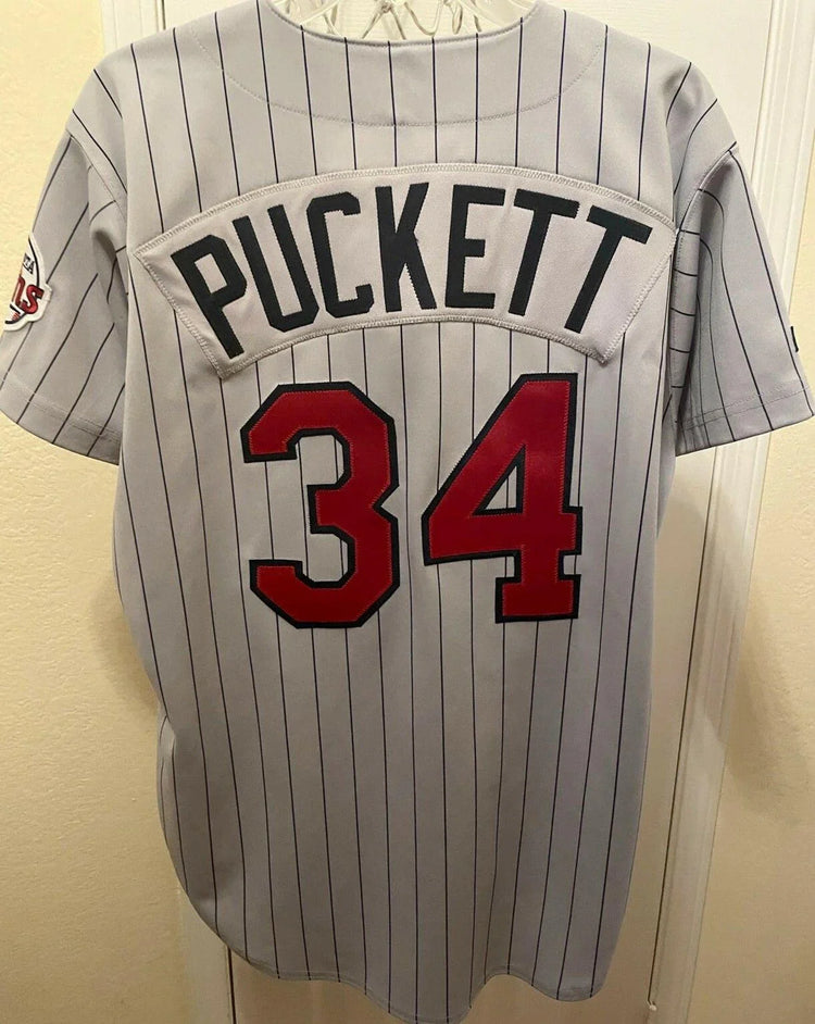Kirby puckett Minnesota Twins early 1990s Russell Athletic gray game model jersey - AutographsForSale.com