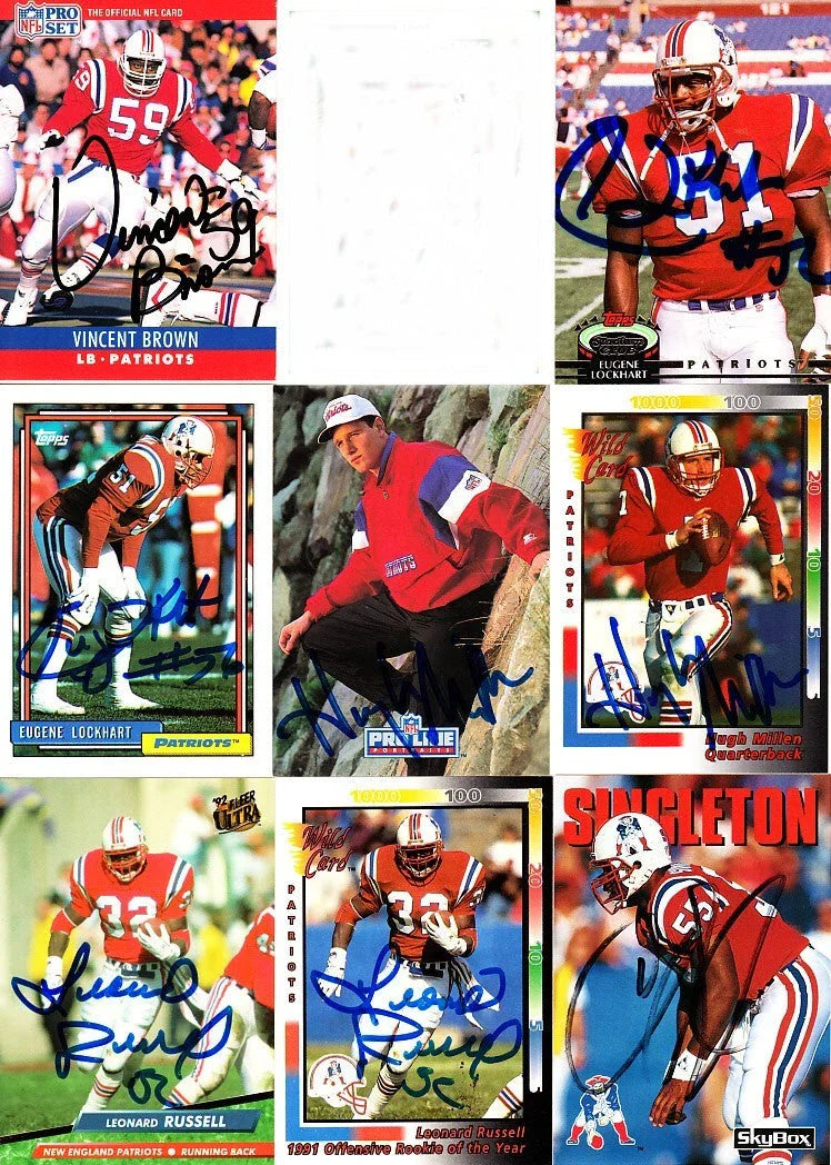 8 New England Patriots signed 90s cards Vincent Brown Leonard Russell - AutographsForSale.com