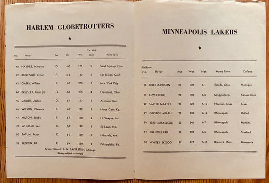 1951 Minneapolis Lakers (George Mikan) at Philadelphia Warriors program insert - AutographsForSale.com