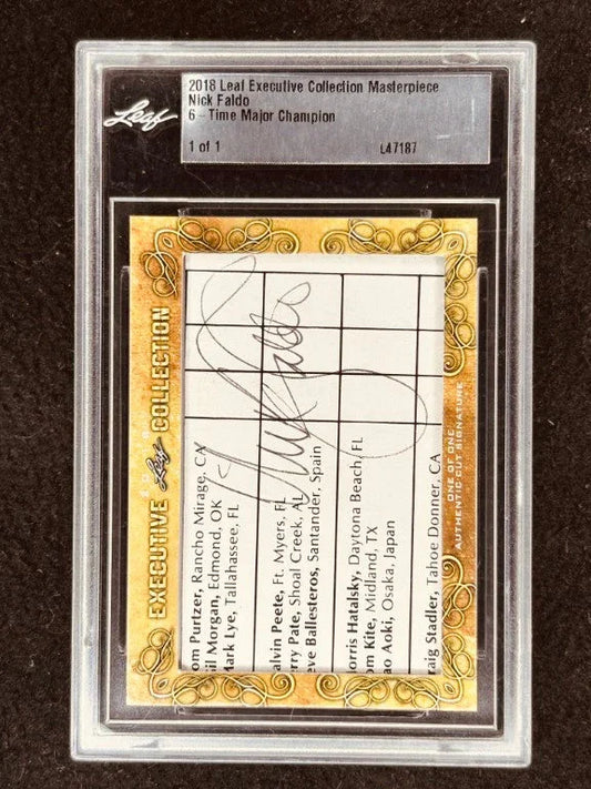 Nick Faldo 2018 Leaf Masterpiece Cut Signature certified signed card 1/1 JSA Masters - AutographsForSale.com