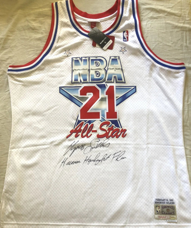 Dominique Wilkins signed 1991 NBA All-Star jersey with Human Highlight Film (Schwartz) - AutographsForSale.com