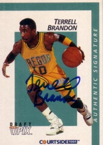 Terrell Brandon certified signed Oregon Ducks 1991 Courtside card - AutographsForSale.com