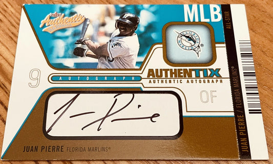 Juan Pierre certified signed Marlins 2004 Fleer Authentix card 46/75 - AutographsForSale.com