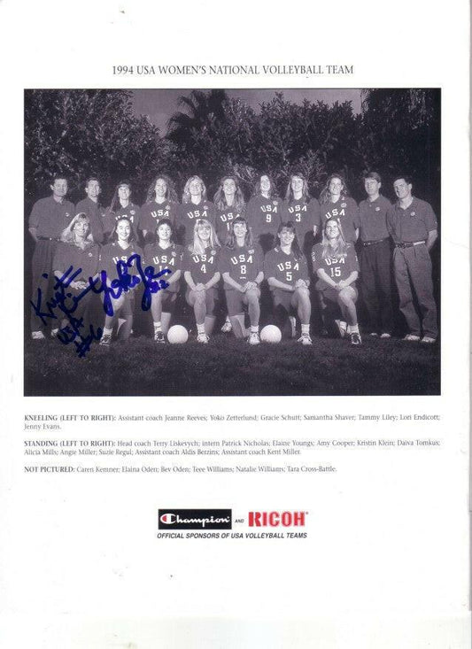 Kristin Klein & Yoko Zetterlund signed 1994 US Volleyball team photo - AutographsForSale.com