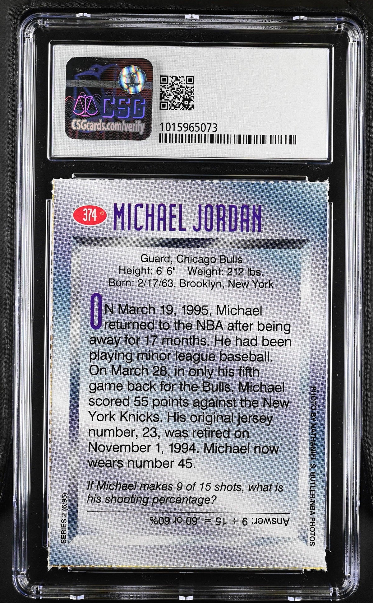 Michael Jordan Chicago Bulls 1995 SI for Kids card CSG 8.5 - AutographsForSale.com