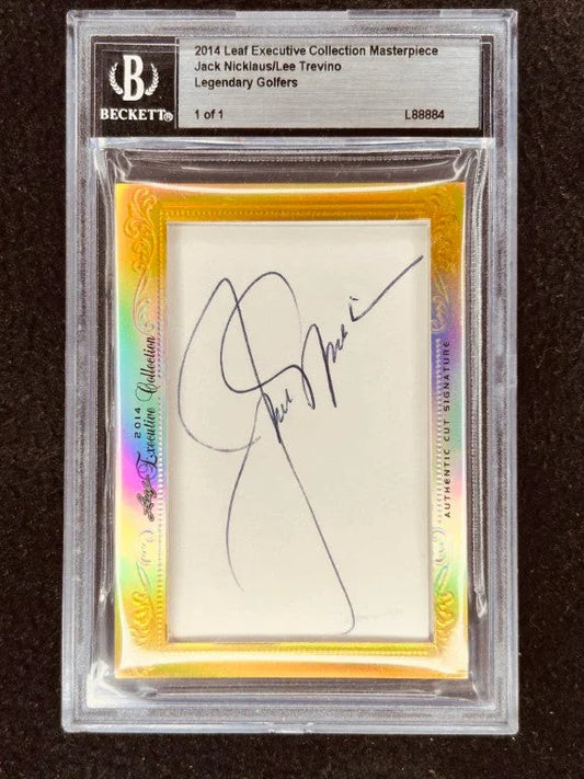Jack Nicklaus & Lee Trevino 2014 Leaf Masterpiece Cut Signature certified signed golf card 1/1 JSA - AutographsForSale.com