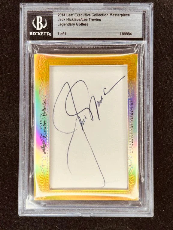 Jack Nicklaus & Lee Trevino 2014 Leaf Masterpiece Cut Signature certified signed golf card 1/1 JSA - AutographsForSale.com