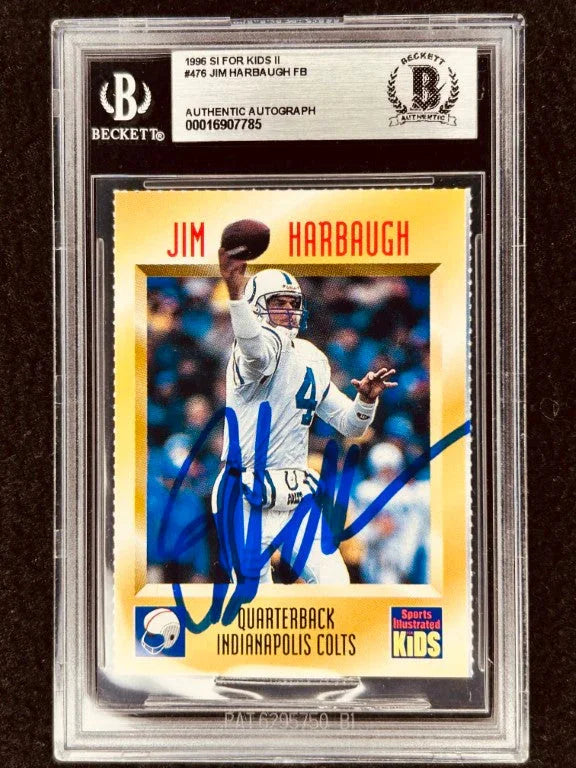 Jim Harbaugh signed Indianapolis Colts 1996 SI for Kids card BAS certified - AutographsForSale.com