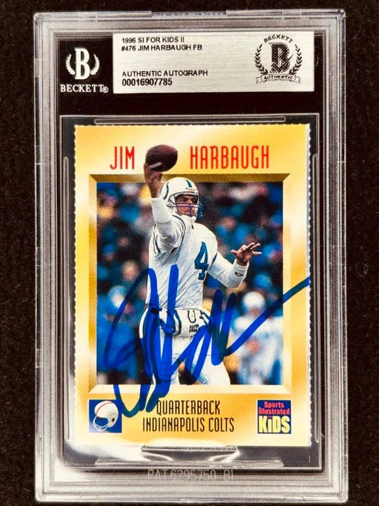 Jim Harbaugh signed Indianapolis Colts 1996 SI for Kids card BAS certified - AutographsForSale.com