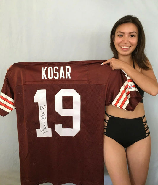 Bernie Kosar autographed Cleveland Browns Champion stitched jersey JSA Witness - AutographsForSale.com