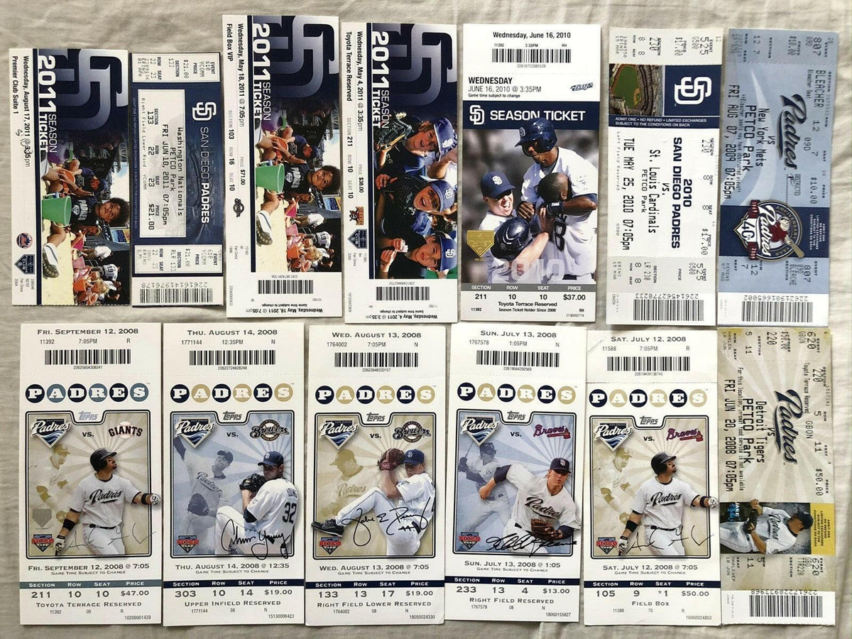 San Diego Padres 2008 2009 2010 2011 2014 home game tickets - AutographsForSale.com