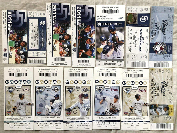 San Diego Padres 2008 2009 2010 2011 2014 home game tickets - AutographsForSale.com