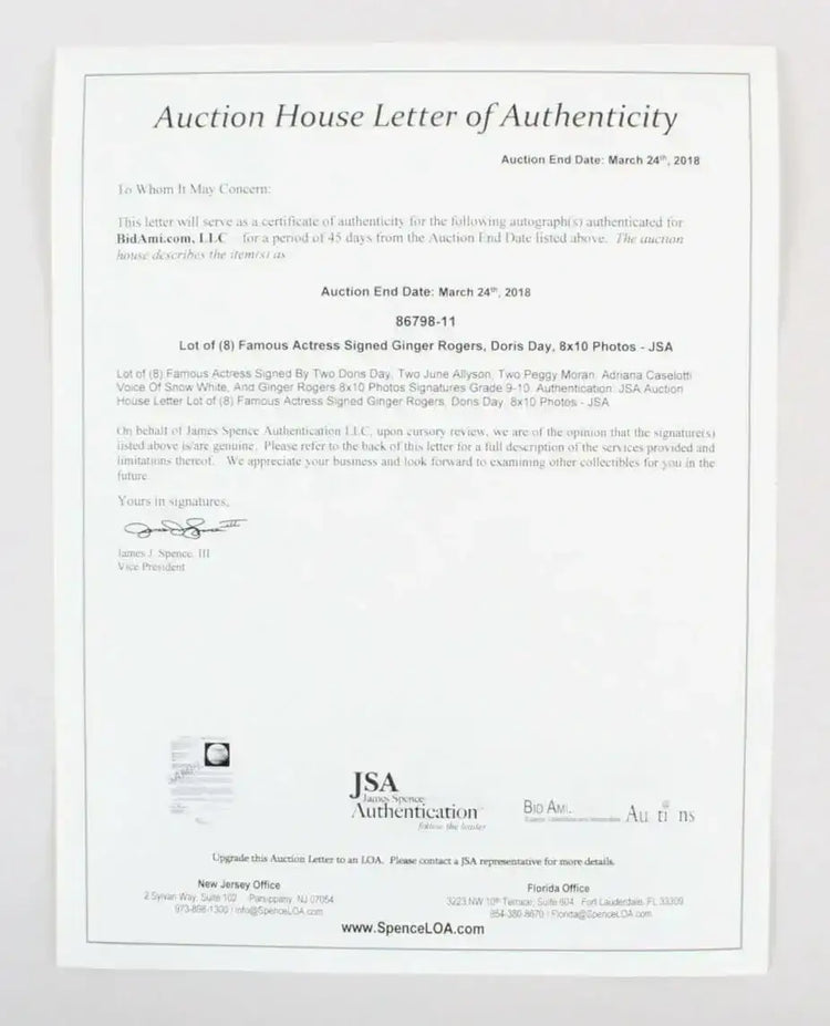 Ginger Rogers signed 8x10 photo with Blessings JSA Auction Loa - AutographsForSale.com