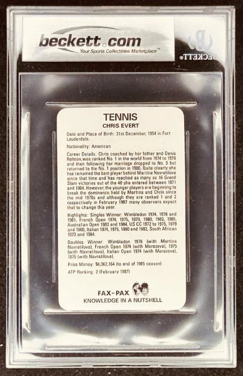 Chris Evert signed 1986 Fax Pax tennis card BAS certified - AutographsForSale.com
