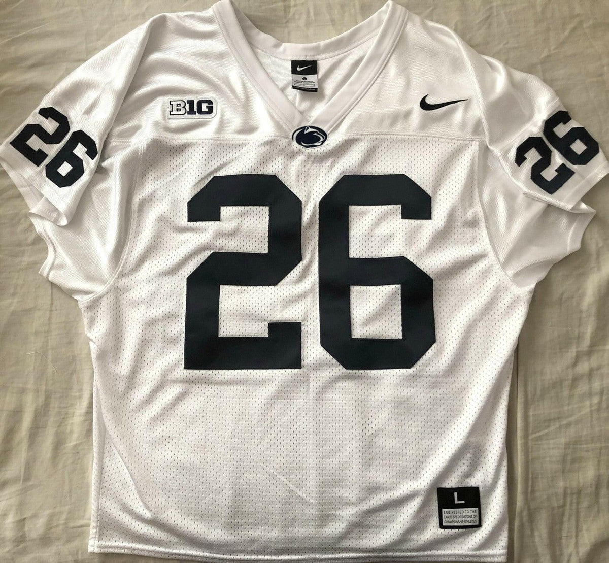 Saquon Barkley Penn State Nike white stitched wide cut sleeveless jersey NEW - AutographsForSale.com