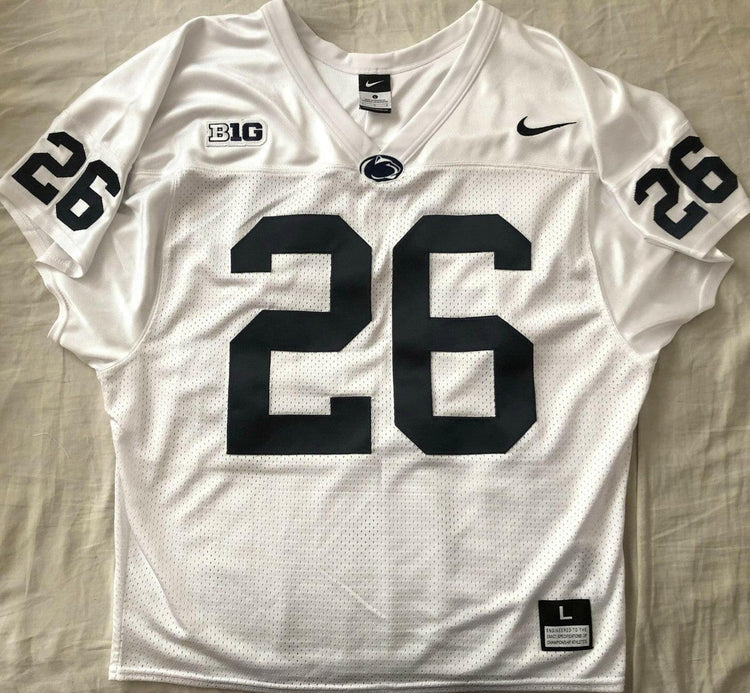 Saquon Barkley Penn State Nike white stitched wide cut sleeveless jersey NEW - AutographsForSale.com