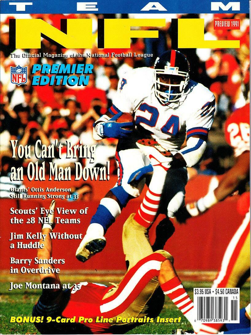 Ottis (O.J.) Anderson New York Giants 1991 team NFL magazine - AutographsForSale.com