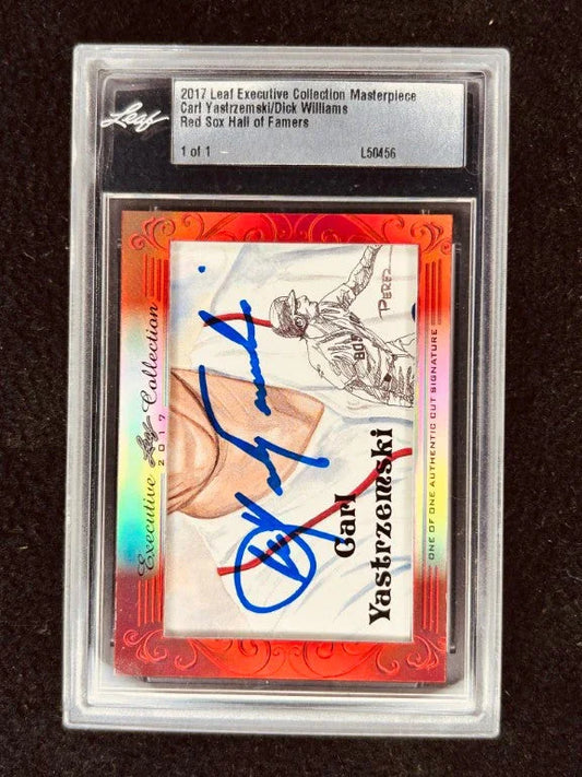 Carl Yastrzemski & Dick Williams 2017 Leaf Masterpiece Cut Signature certified signed card 1/1 JSA Red Sox - AutographsForSale.com
