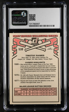 Tim Raines Expos 1981 Donruss Rookie Card CSG 7 - AutographsForSale.com