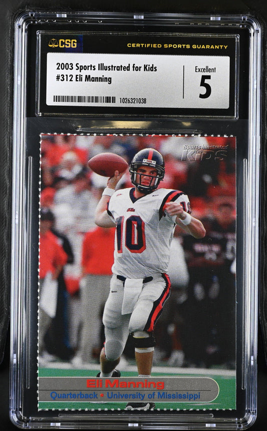 Eli Manning Ole Miss Rebels 2003 Sports Illustrated For Kids Rookie Card CSG Graded 5 Excellent - AutographsForSale.com