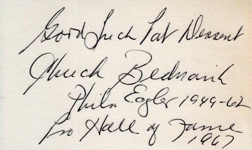 Chuck Bednarik signed 3x5 index card inscribed Philadelphia Eagles - AutographsForSale.com