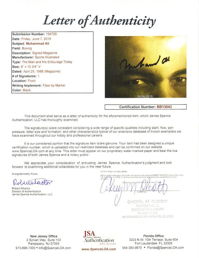 Muhammad Ali signed 1988 Sports Illustrated magazine JSA - AutographsForSale.com