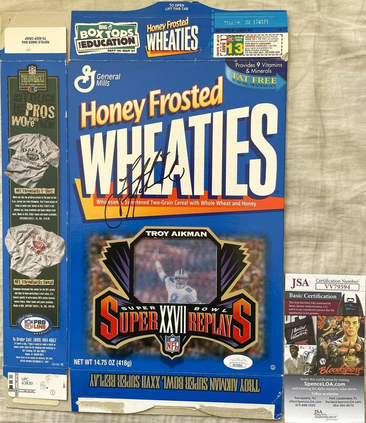 Troy Aikman autographed Dallas Cowboys Super Bowl 27 Wheaties box JSA - AutographsForSale.com