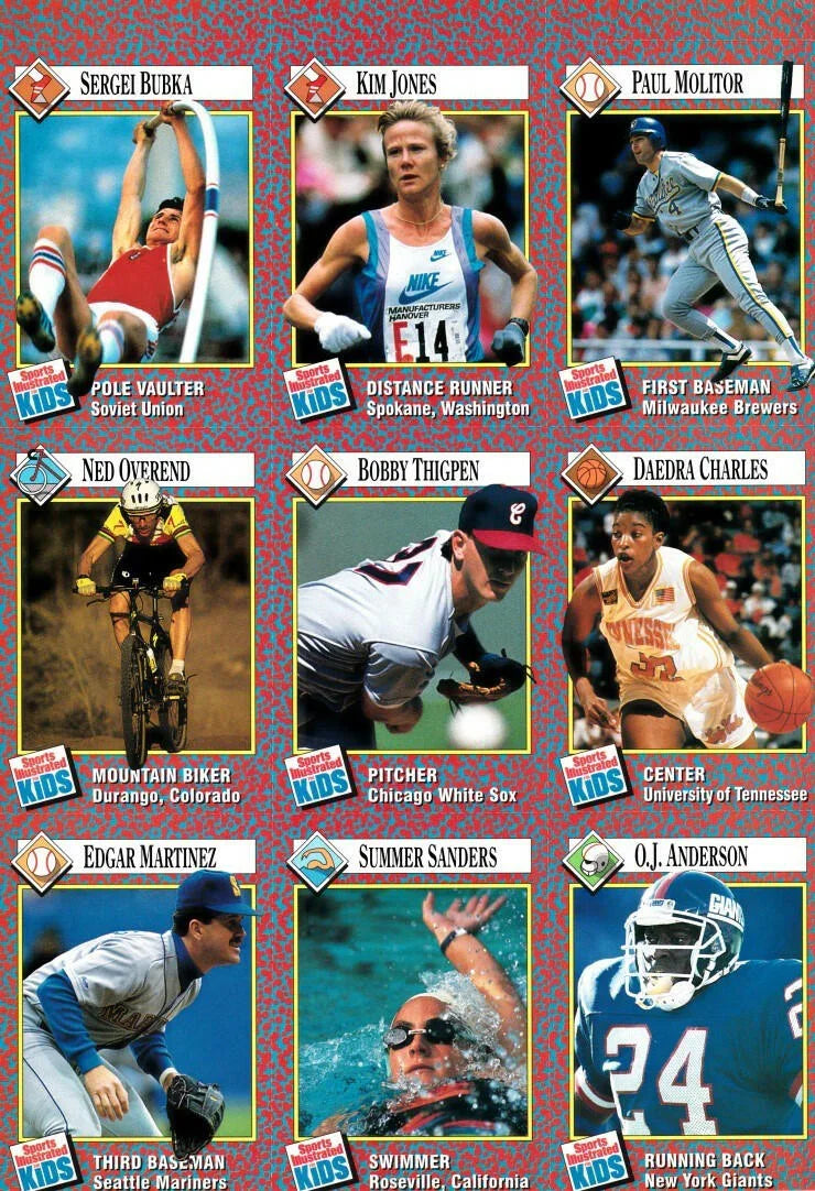 Edgar Martinez Paul Molitor Summer Sanders Sergei Bubka 1991 Sports Illustrated for Kids 9 card sheet - AutographsForSale.com