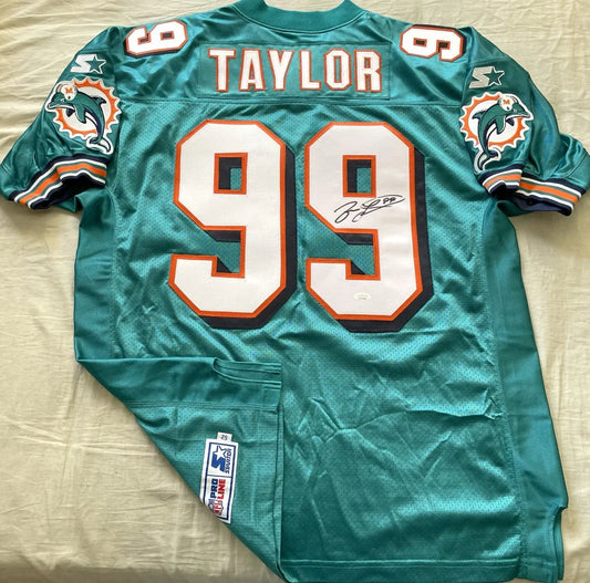 Jason Taylor signed Dolphins 1997 ROOKIE Starter game model aqua jersey JSA - AutographsForSale.com