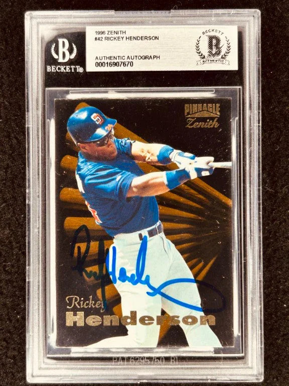 Rickey Henderson autographed San Diego Padres 1996 Pinnacle Zenith card BAS - AutographsForSale.com