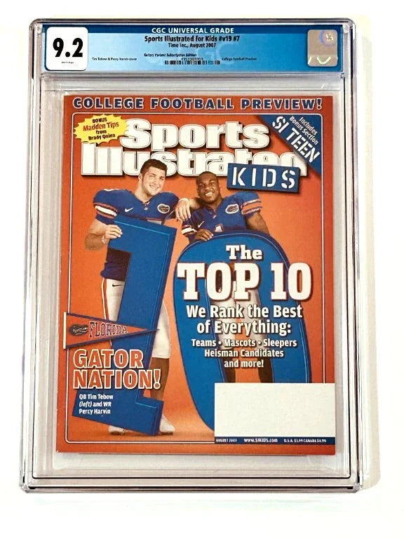 Tim Tebow Percy Harvin Florida Gators 2007 SI for Kids magazine CGC grade 9.2 slab - AutographsForSale.com
