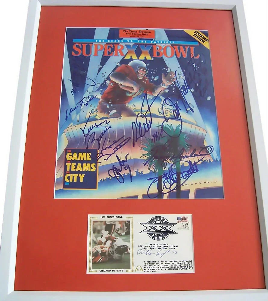 1985 Chicago Bears signed Super Bowl 20 cover framed Mike Ditka Jim McMahon Mike Singletary JSA - AutographsForSale.com