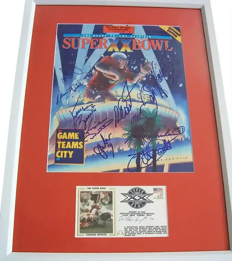 1985 Chicago Bears signed Super Bowl 20 cover framed Mike Ditka Jim McMahon Mike Singletary JSA - AutographsForSale.com