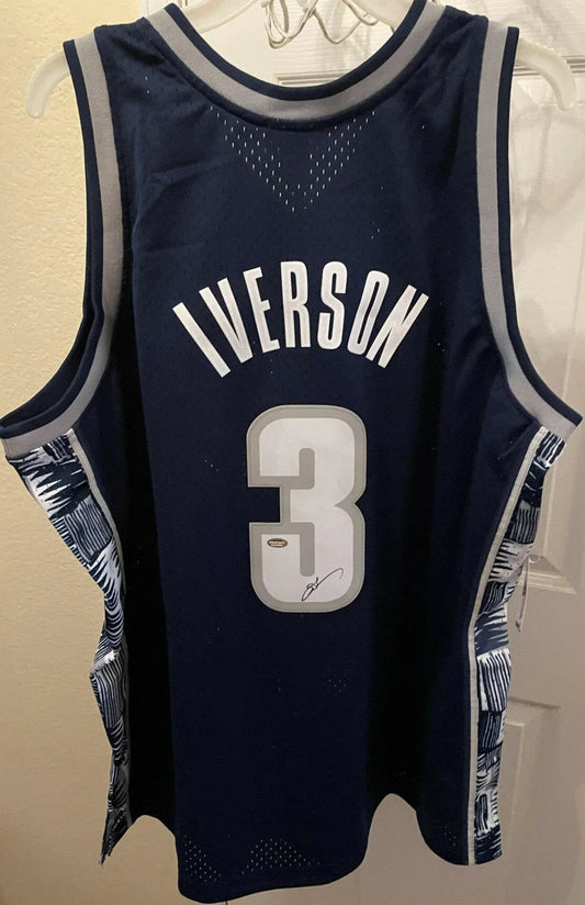 Allen Iverson signed Georgetown Hoyas blue Mitchell & Ness jersey Schwartz - AutographsForSale.com