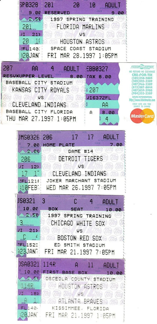 5 1997 Grapefruit League baseball spring training game ticket stubs Astros Indians - AutographsForSale.com