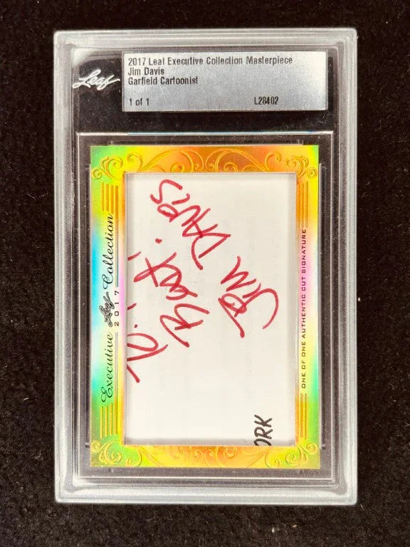 Jim Davis 2017 Leaf Masterpiece Cut Signature certified signed card 1/1 JSA Garfield - AutographsForSale.com