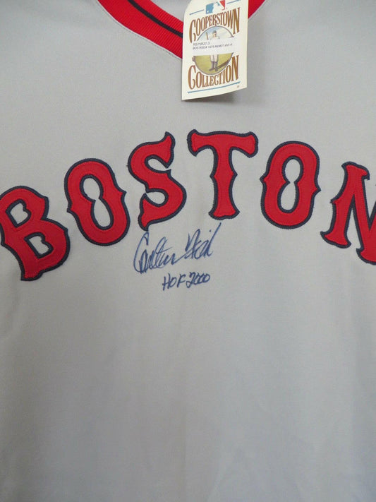 Carlton Fisk signed 1975 Red Sox Mitchell & Ness jersey w/ HOF 2000 Steiner - AutographsForSale.com