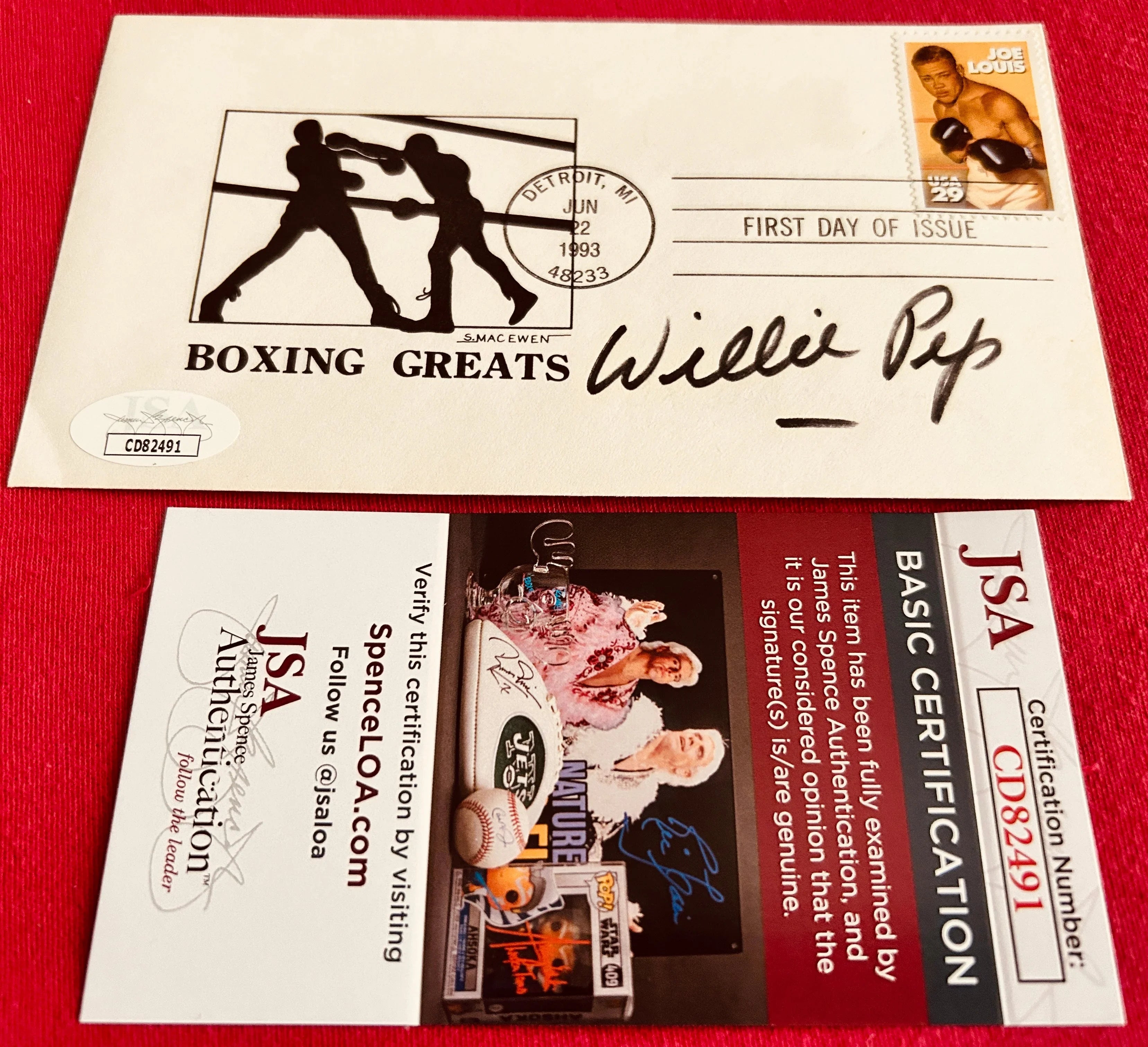 Willie Pep signed 1993 Boxing Greats Joe Louis 1st Day cover JSA - AutographsForSale.com