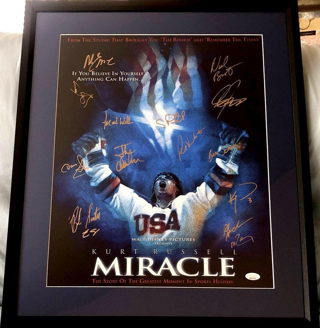1980 Miracle On Ice US Olympic hockey team signed 16x20 poster framed JSA - AutographsForSale.com
